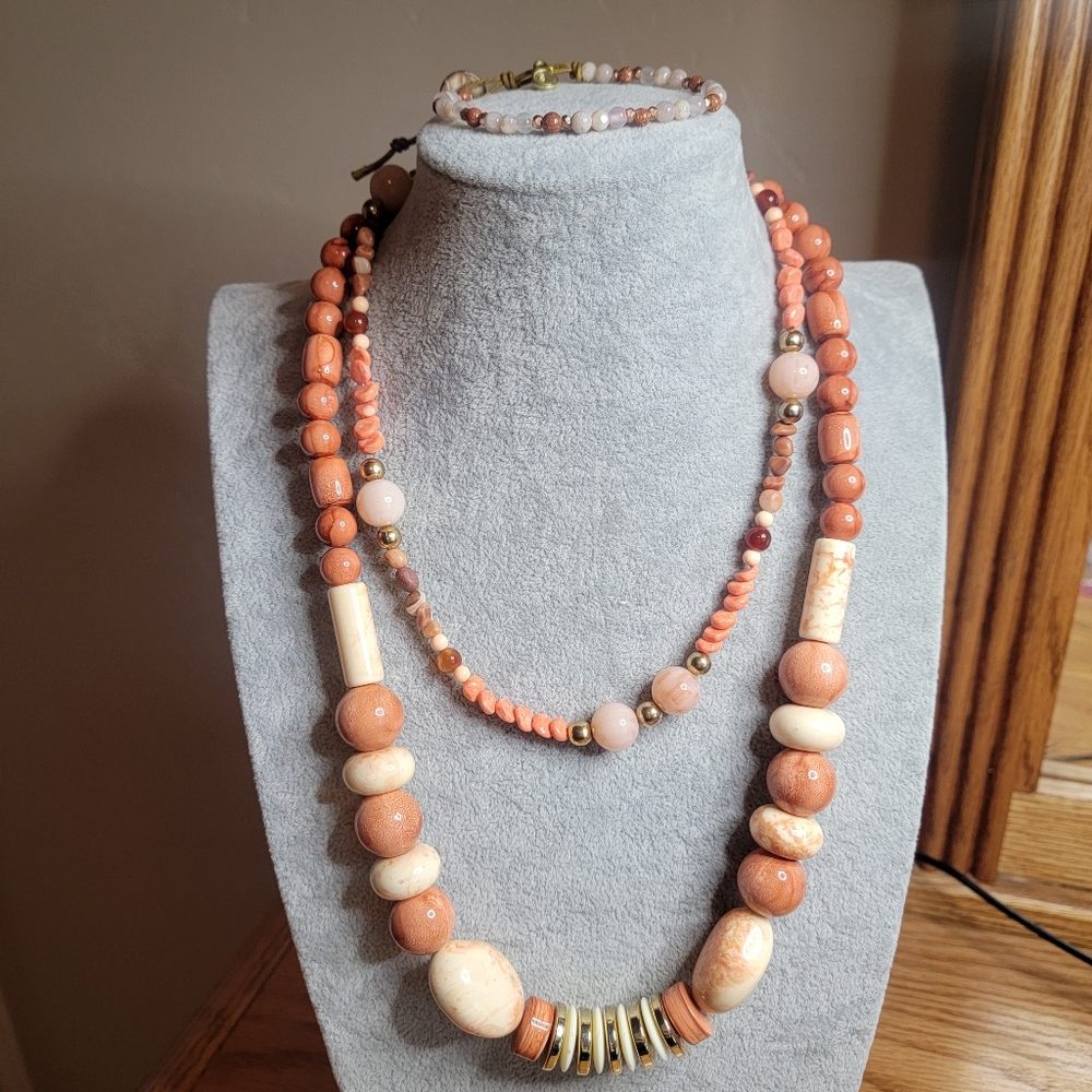 2 Necklaces (1 Stone And 1 Lucite) and 1 Bracelet Bundle
